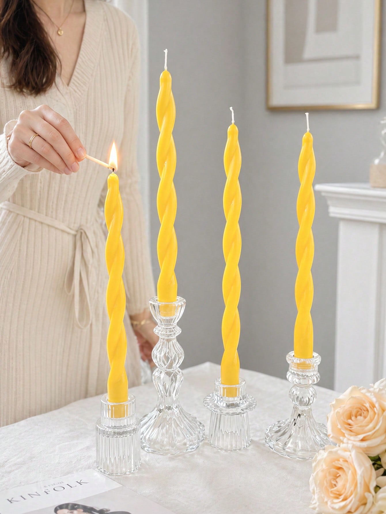 Home Fragrance Homemade - 4er-Set Neue Gelbe Gedrehte Duftkerzen in