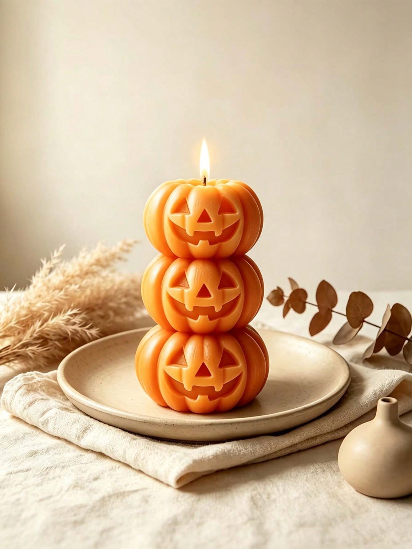 Home Fragrances - 1 Stück Halloween 3-Schicht-Kürbiskerze, Kürbis-Design -